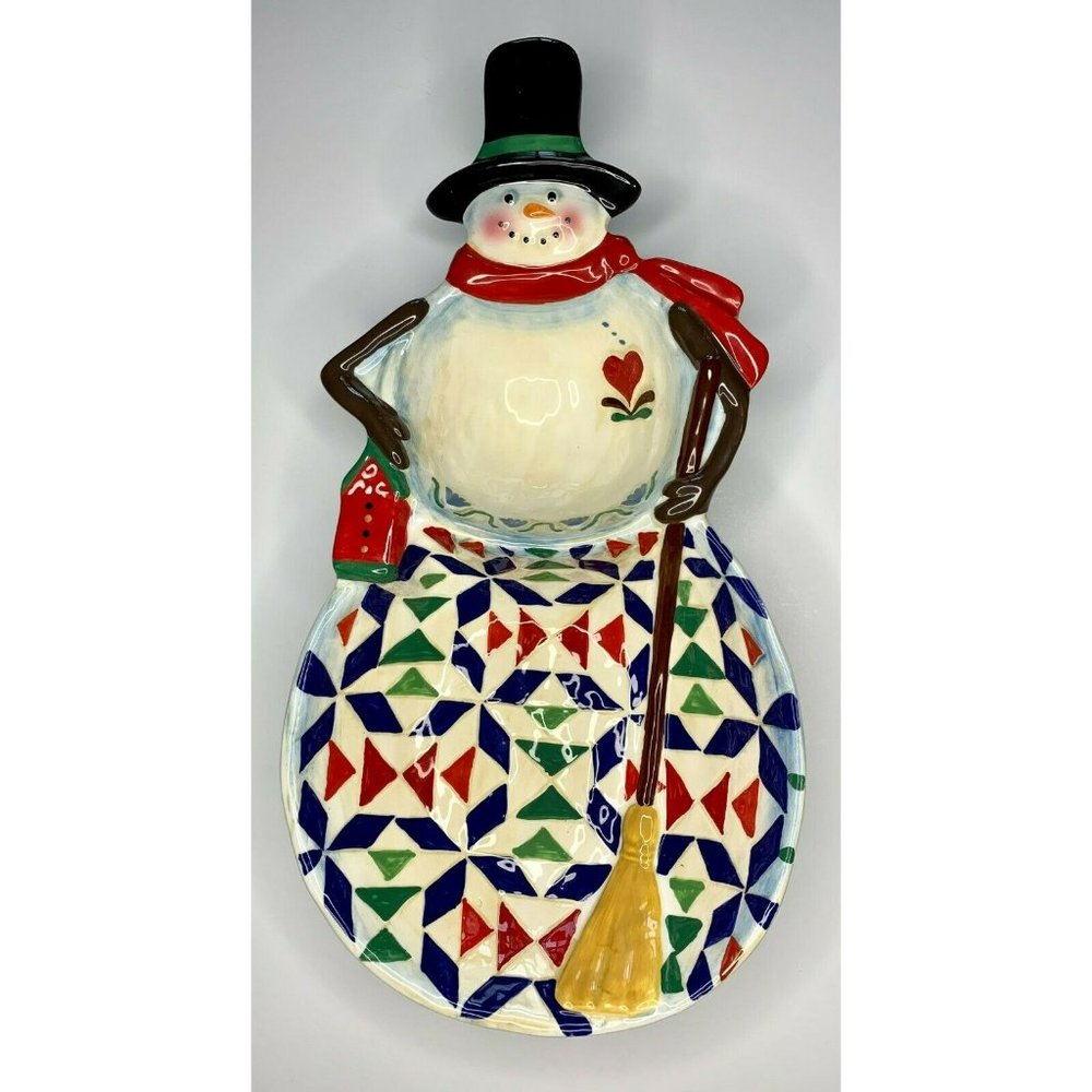 Jim Shore Snowman Dish Winter Folk Certified International Serving Tray Candy